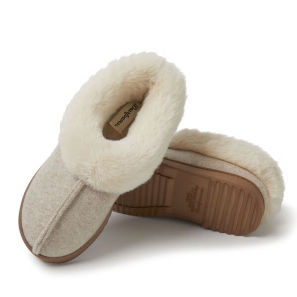 NEW! Dear Foams Chloe Soft Knit Clog Slippers in Oatmeal Heather. 5-6.